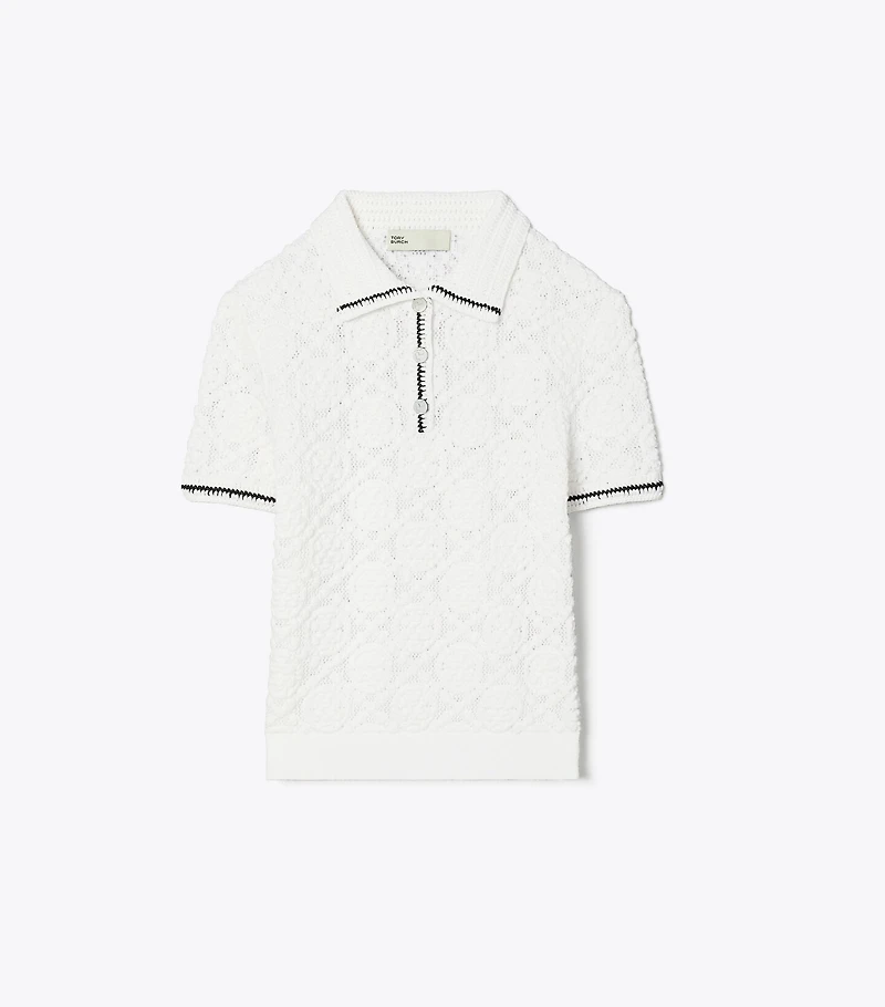 Cotton Logo Lace Polo Top