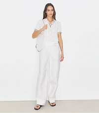 Cotton Logo Lace Polo Top