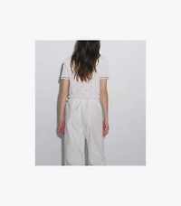 Cotton Logo Lace Polo Top