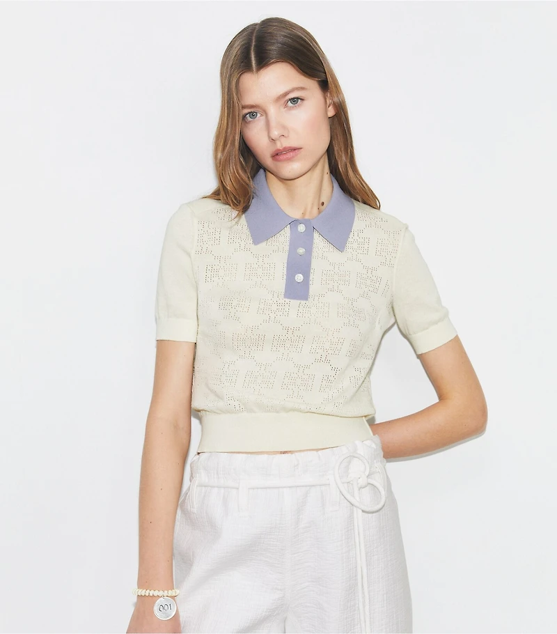 Cotton Pointelle Logo Polo