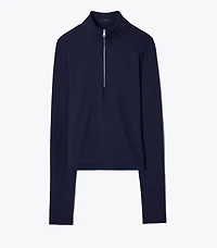 Cropped Half-Zip Long-Sleeve Top