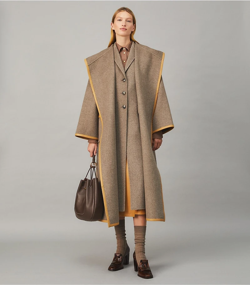 Double-Faced Wool Hooded Wrap Coat