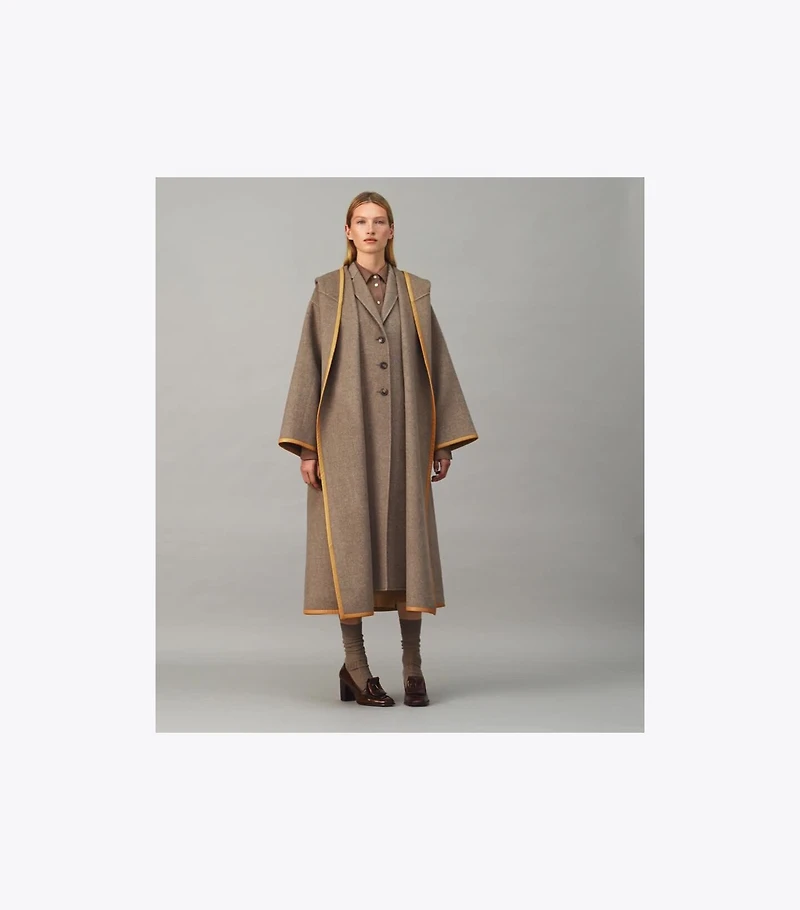 Double-Faced Wool Hooded Wrap Coat