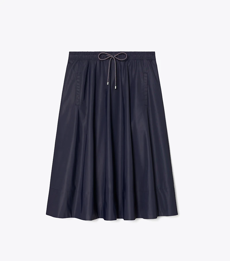 Drawstring Nylon Midi Skirt
