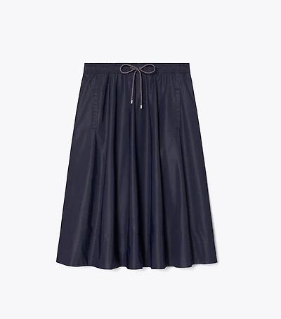 Drawstring Nylon Midi Skirt
