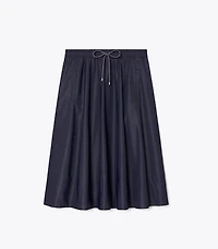 Drawstring Nylon Midi Skirt