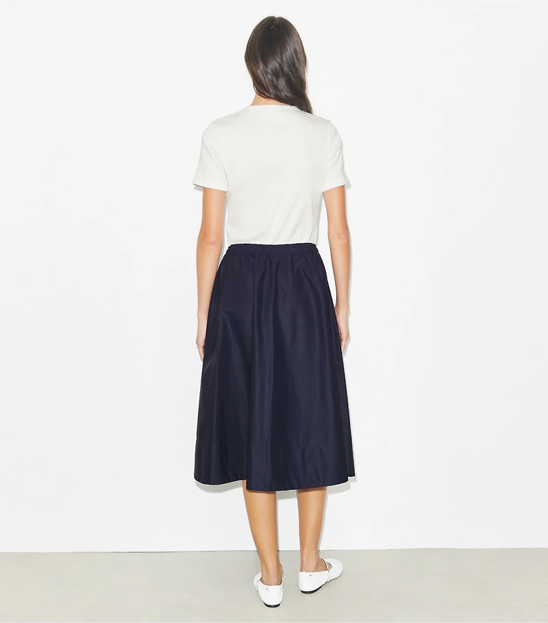 Drawstring Nylon Midi Skirt