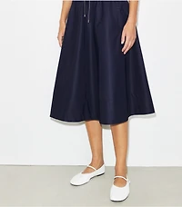 Drawstring Nylon Midi Skirt
