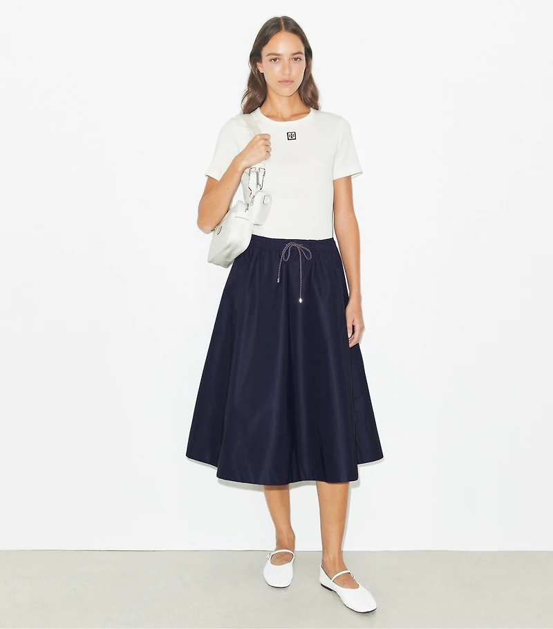 Drawstring Nylon Midi Skirt