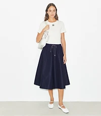 Drawstring Nylon Midi Skirt