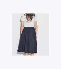 Drawstring Nylon Midi Skirt