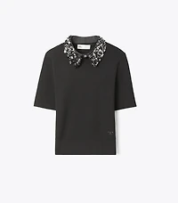 Embellished Collar Short-Sleeve Top