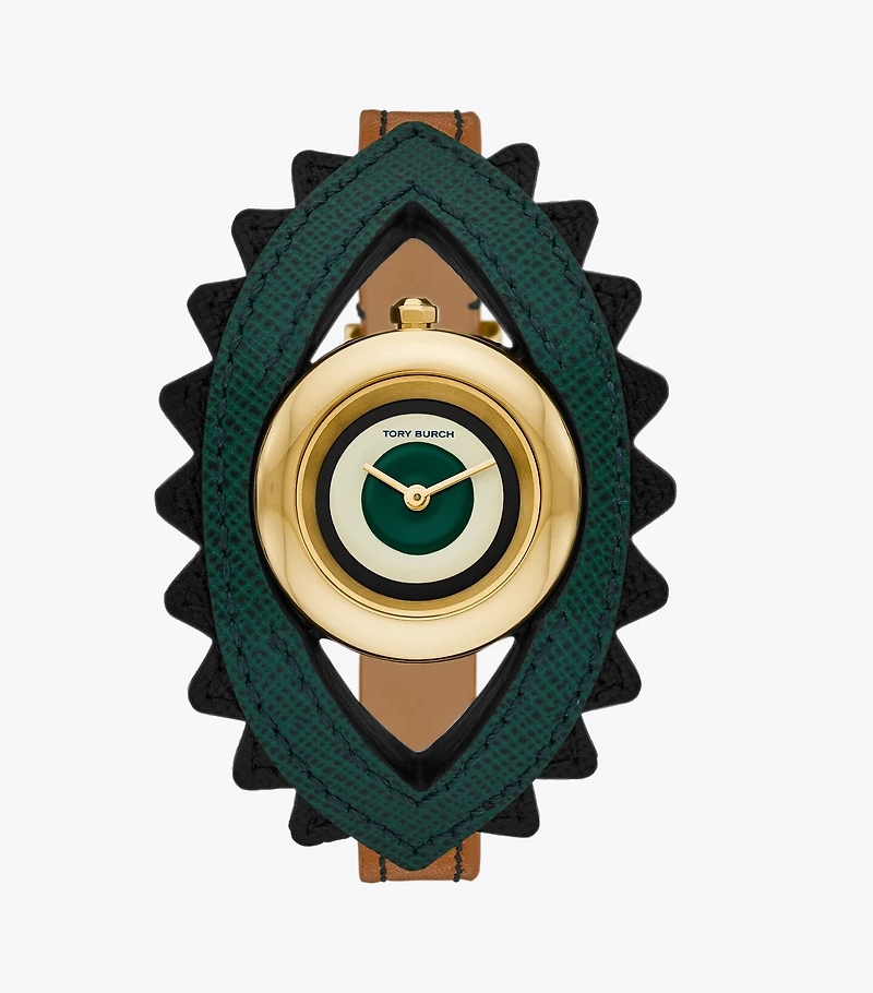 Evil Eye Bangle Watch, Luggage Leather/Green, 27 MM