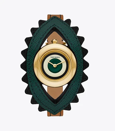 Evil Eye Bangle Watch, Luggage Leather/Green, 27 MM