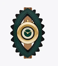 Evil Eye Bangle Watch, Luggage Leather/Green, 27 MM