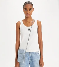 Fleming Denim-Print Suede Phone Crossbody