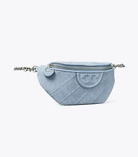 Fleming Soft Denim-Print Suede Belt Bag