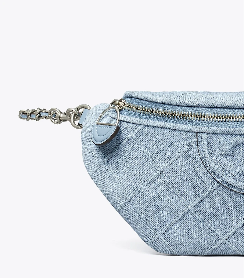 Fleming Soft Denim-Print Suede Belt Bag