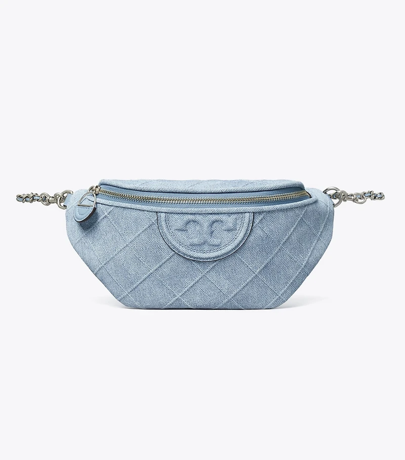 Fleming Soft Denim-Print Suede Belt Bag