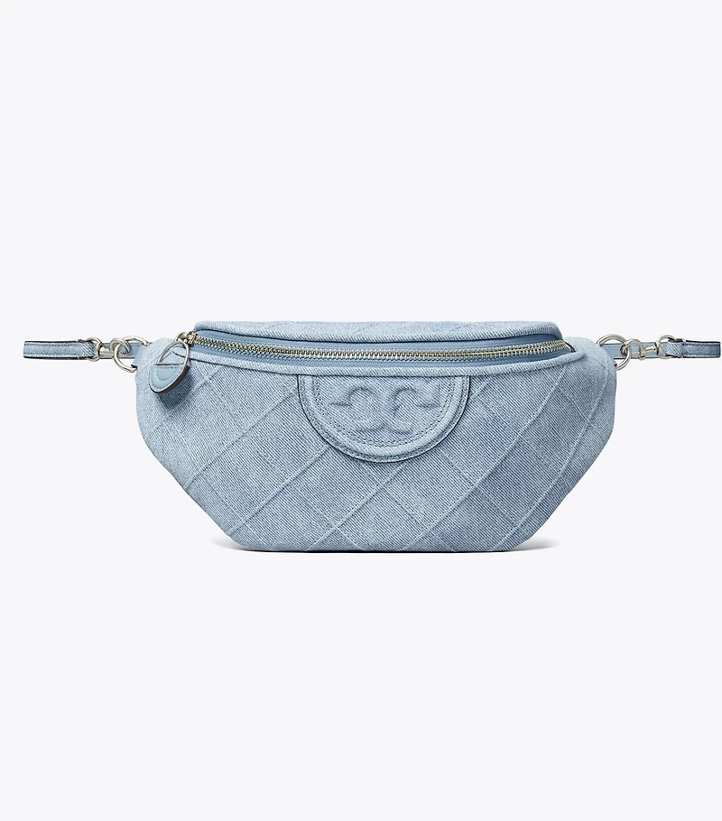 Fleming Soft Denim-Print Suede Belt Bag