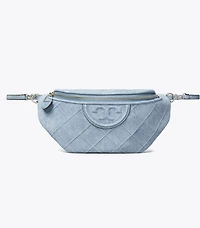 Fleming Soft Denim-Print Suede Belt Bag