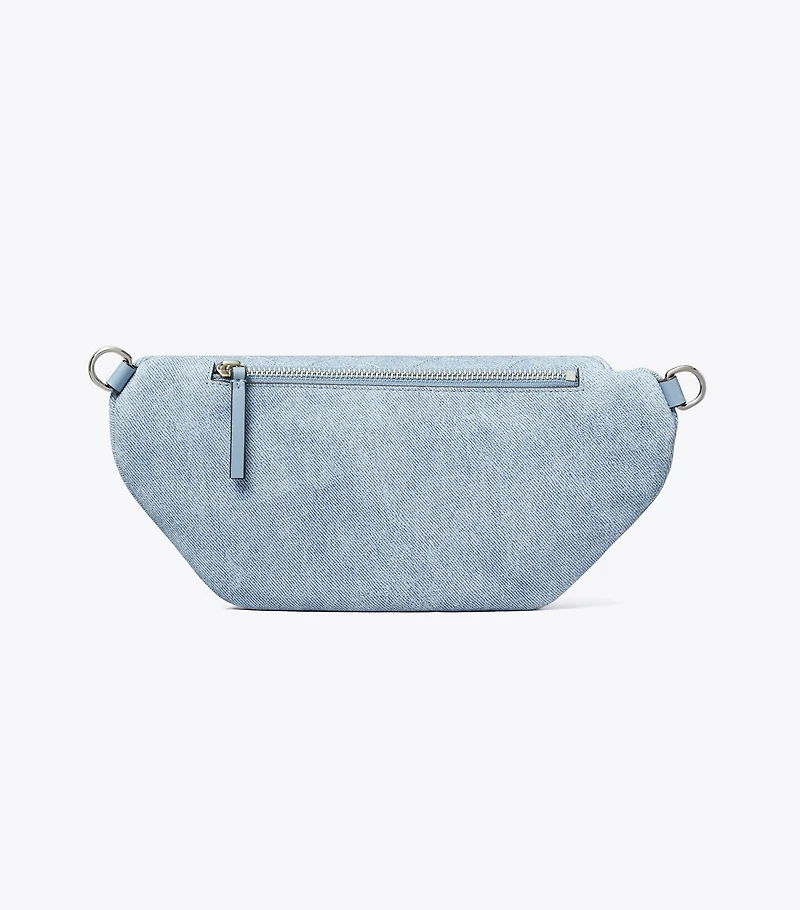 Fleming Soft Denim-Print Suede Belt Bag