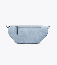 Fleming Soft Denim-Print Suede Belt Bag