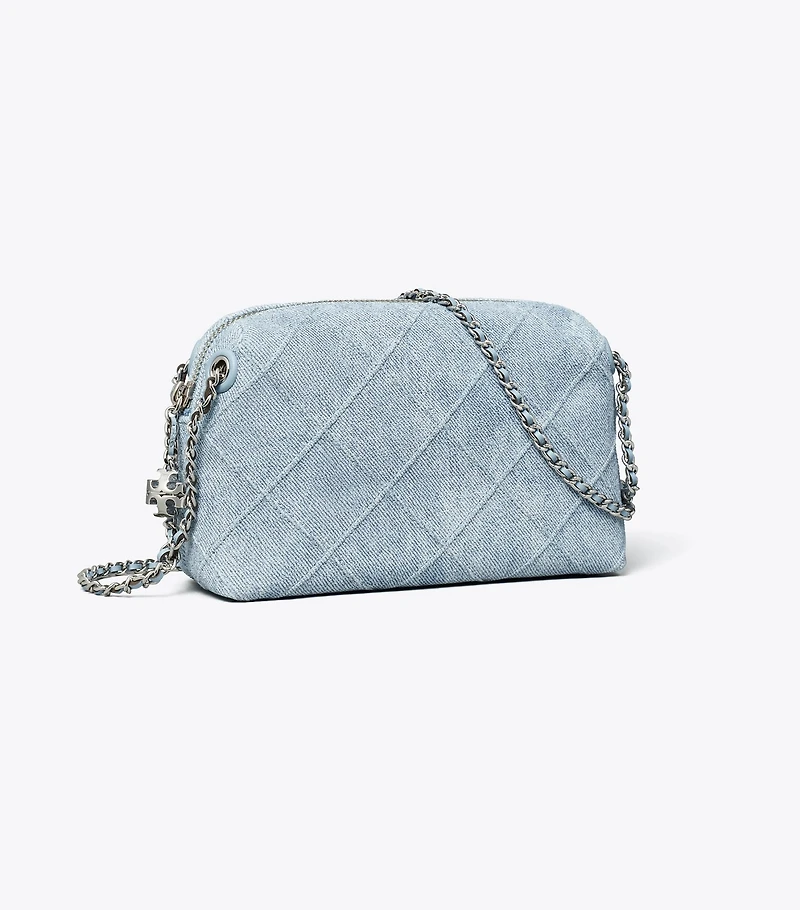 Fleming Soft Denim-Print Suede Crossbody Bag