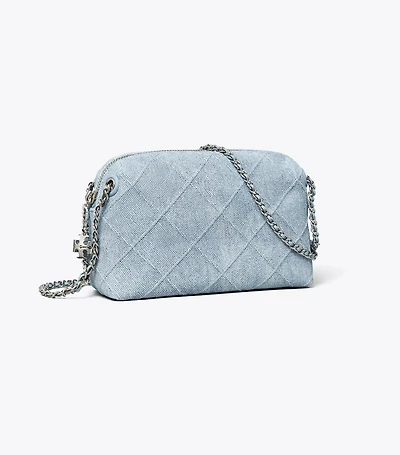 Fleming Soft Denim-Print Suede Crossbody Bag
