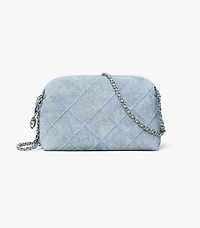 Fleming Soft Denim-Print Suede Crossbody Bag