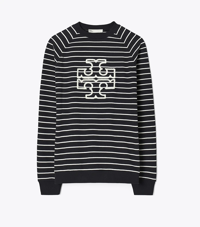 French Terry Striped Logo Crew
