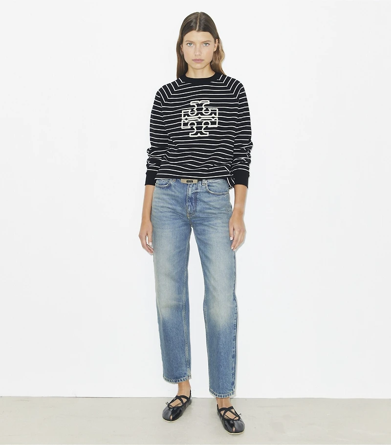 French Terry Striped Logo Crew