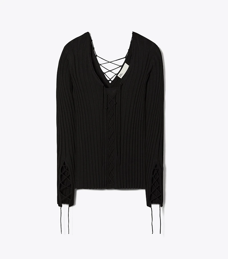 Lace-Up Wool Sweater
