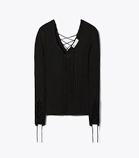 Lace-Up Wool Sweater