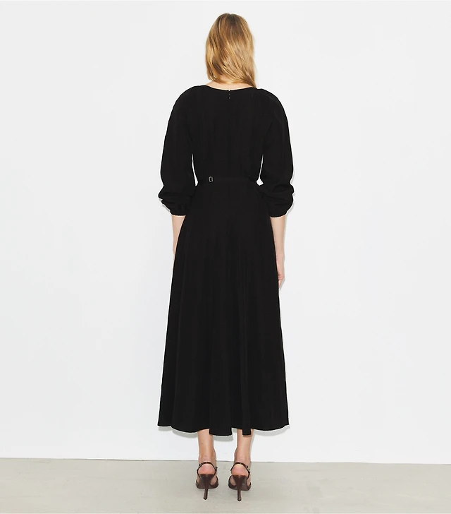tory burch pleated linen dress Women Dress Black S