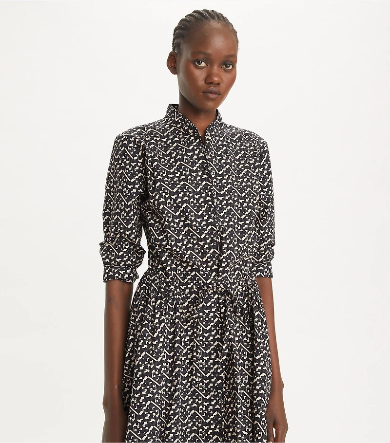 Long Printed Poplin Shirtdress