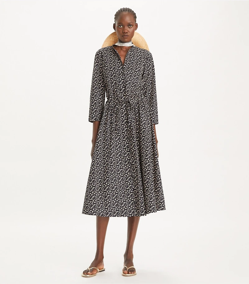 Long Printed Poplin Shirtdress