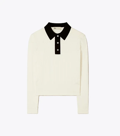 Long-Sleeve Cotton Pointelle Polo