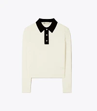 Long-Sleeve Cotton Pointelle Polo