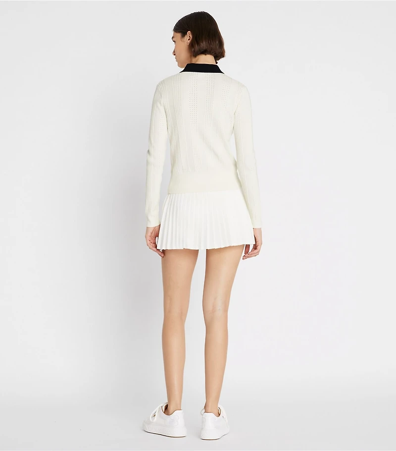 Long-Sleeve Cotton Pointelle Polo