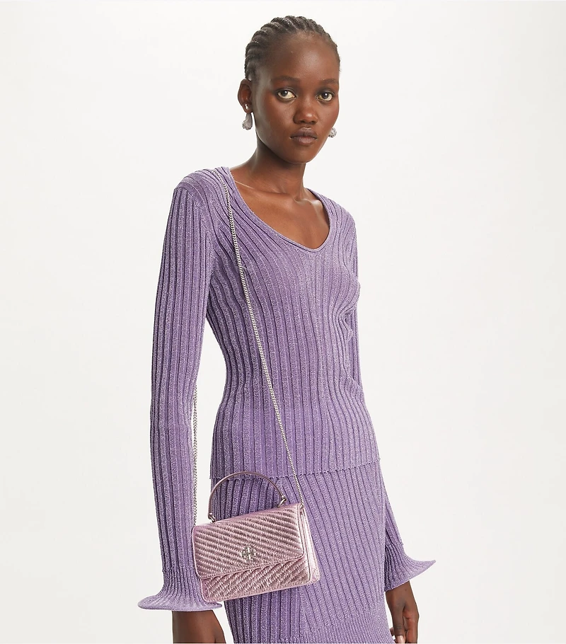 Mini Kira Moto Quilt Metallic Top-Handle Crossbody