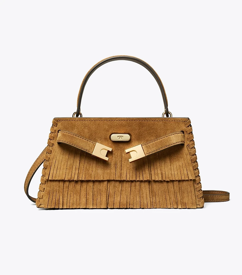Mini Lee Radziwill Suede Fringe Top-Handle Bag