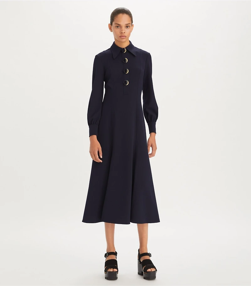 Multi-Button Crepe Shirtdress