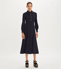 Multi-Button Crepe Shirtdress