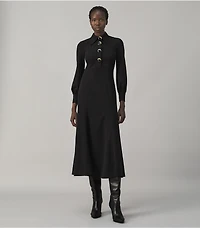 Multi-Button Crepe Shirtdress