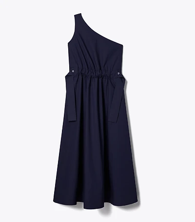 One-Shoulder Belted Cotton Dress
