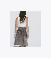 Overprinted Deconstructed Denim Skirt
