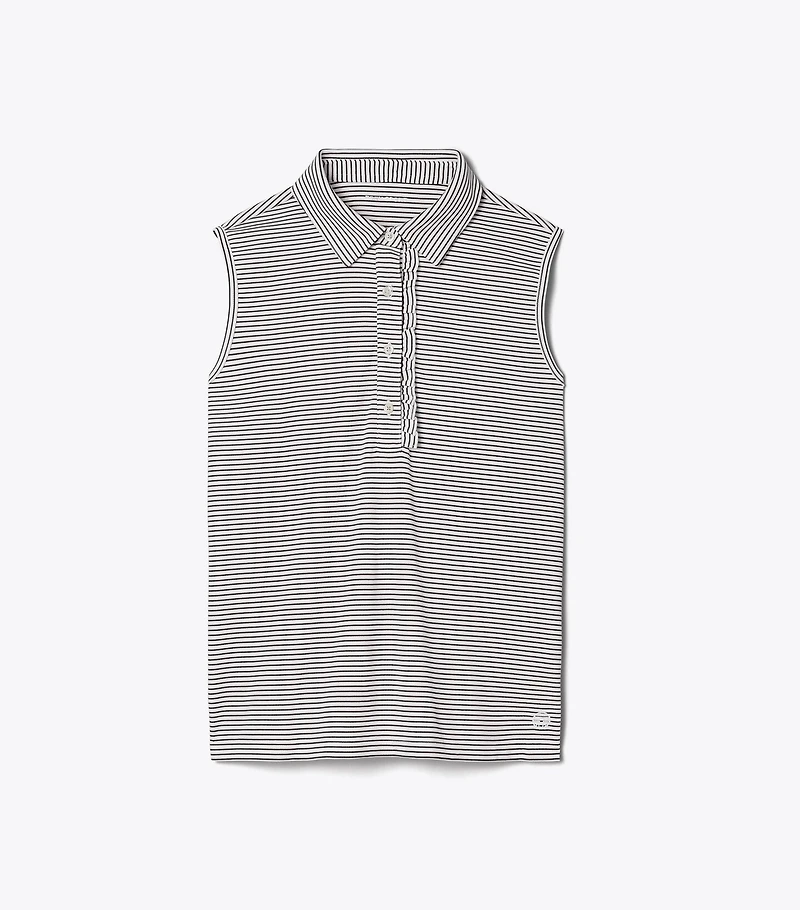 Performance Striped Sleeveless Ruffle Polo