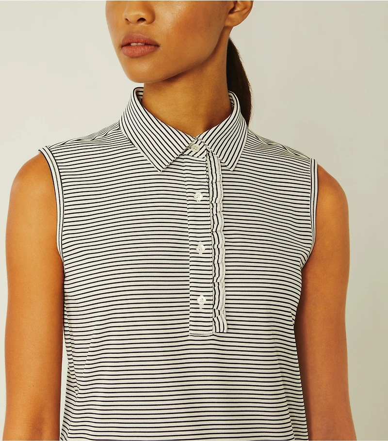 Performance Striped Sleeveless Ruffle Polo