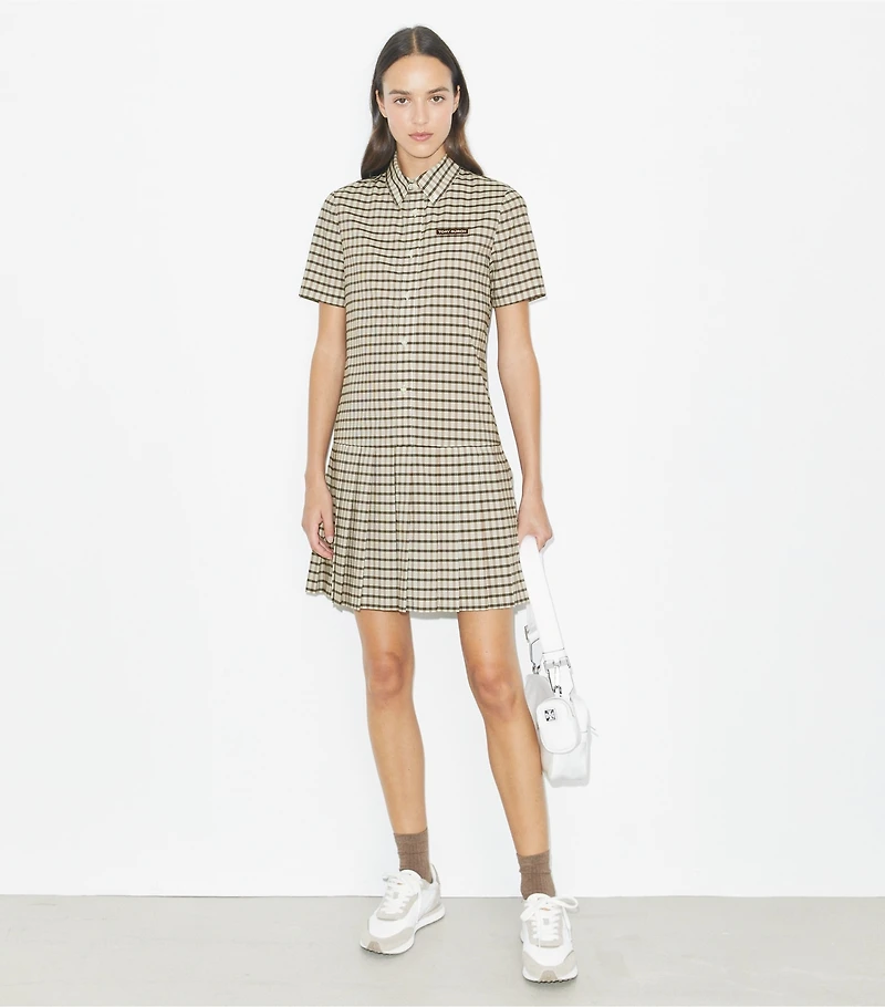 Plaid Drop-Waist Pleated Golf Dress